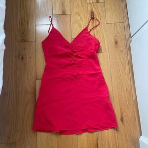 Red linen style summer dress